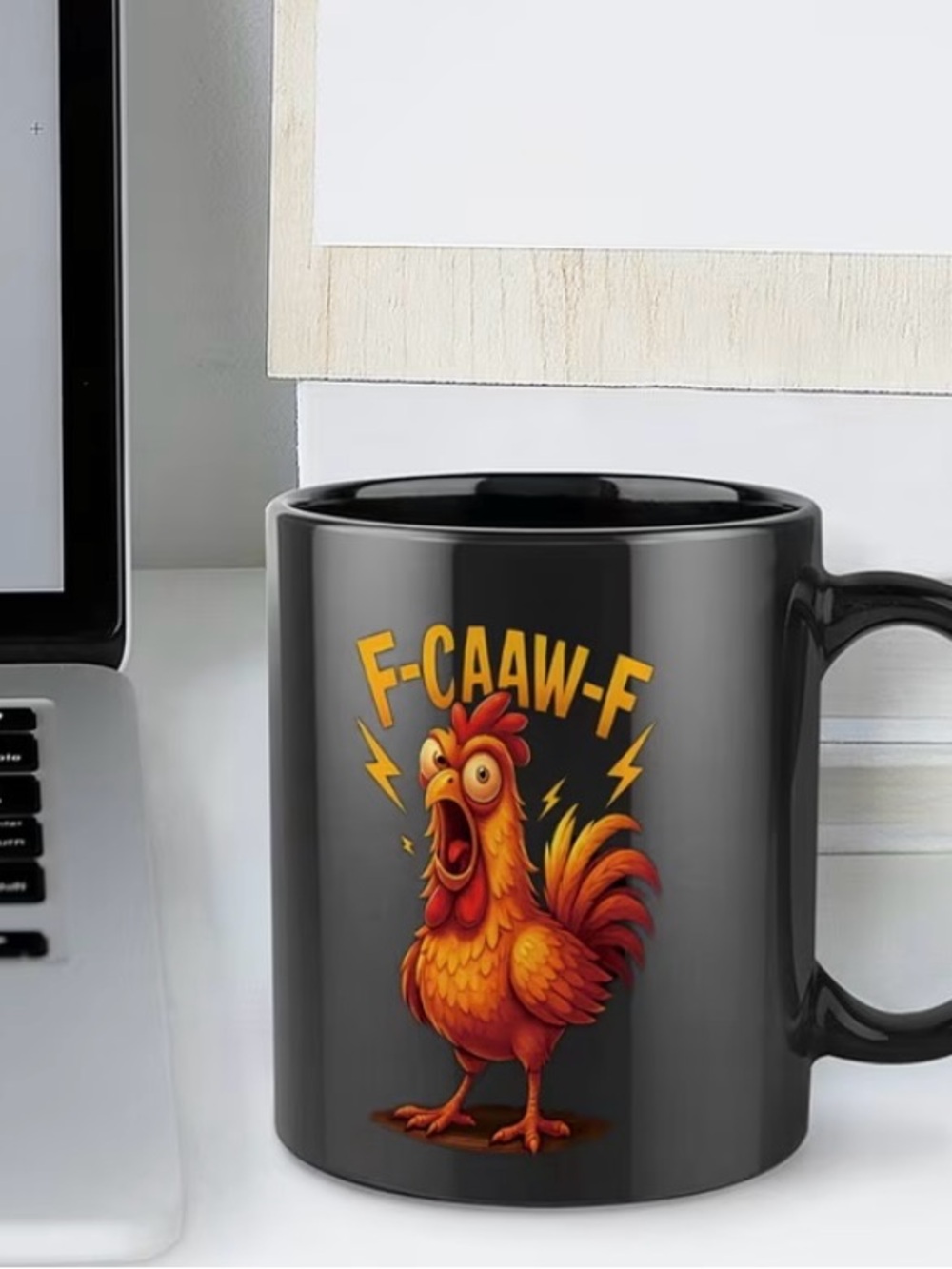 Black Mug with Loud Rooster Graphic Saying ‘F-CAAW-F' Two Sided NWT - Picture 5 of 6
